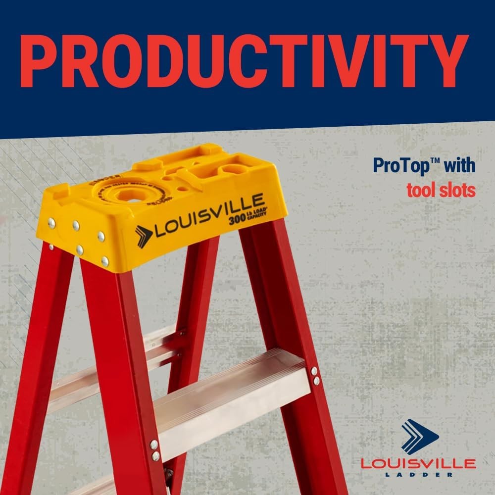 Louisville Ladder 4-Foot Fiberglass Step Ladder, 300-Pound Load 4 feet, Red