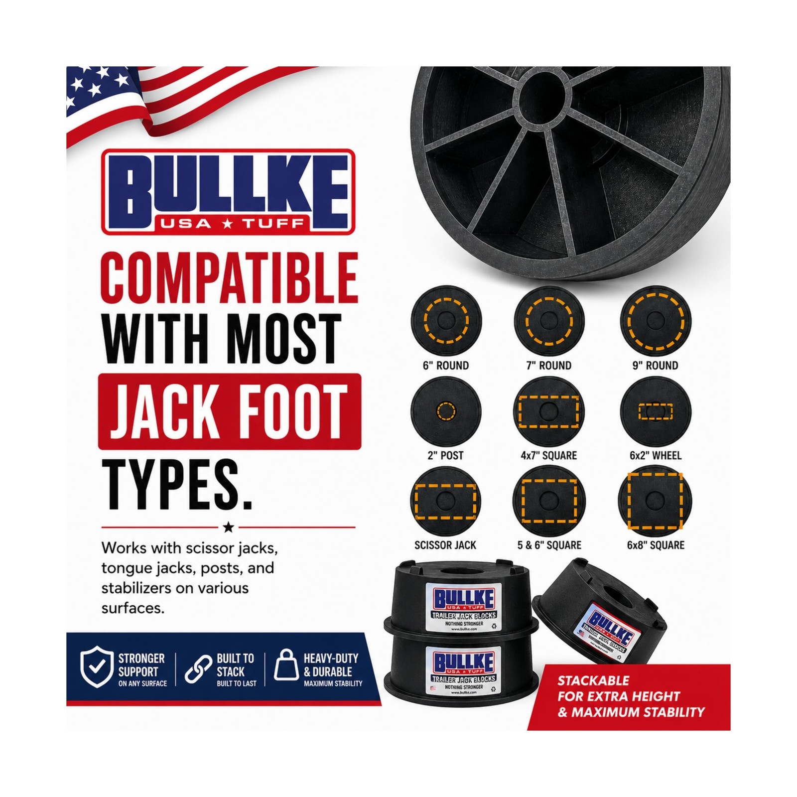 BULLKE Trailer Jack Blocks 4-Pack, USA-Made Heavy Duty RV Leveling Blocks, St…
