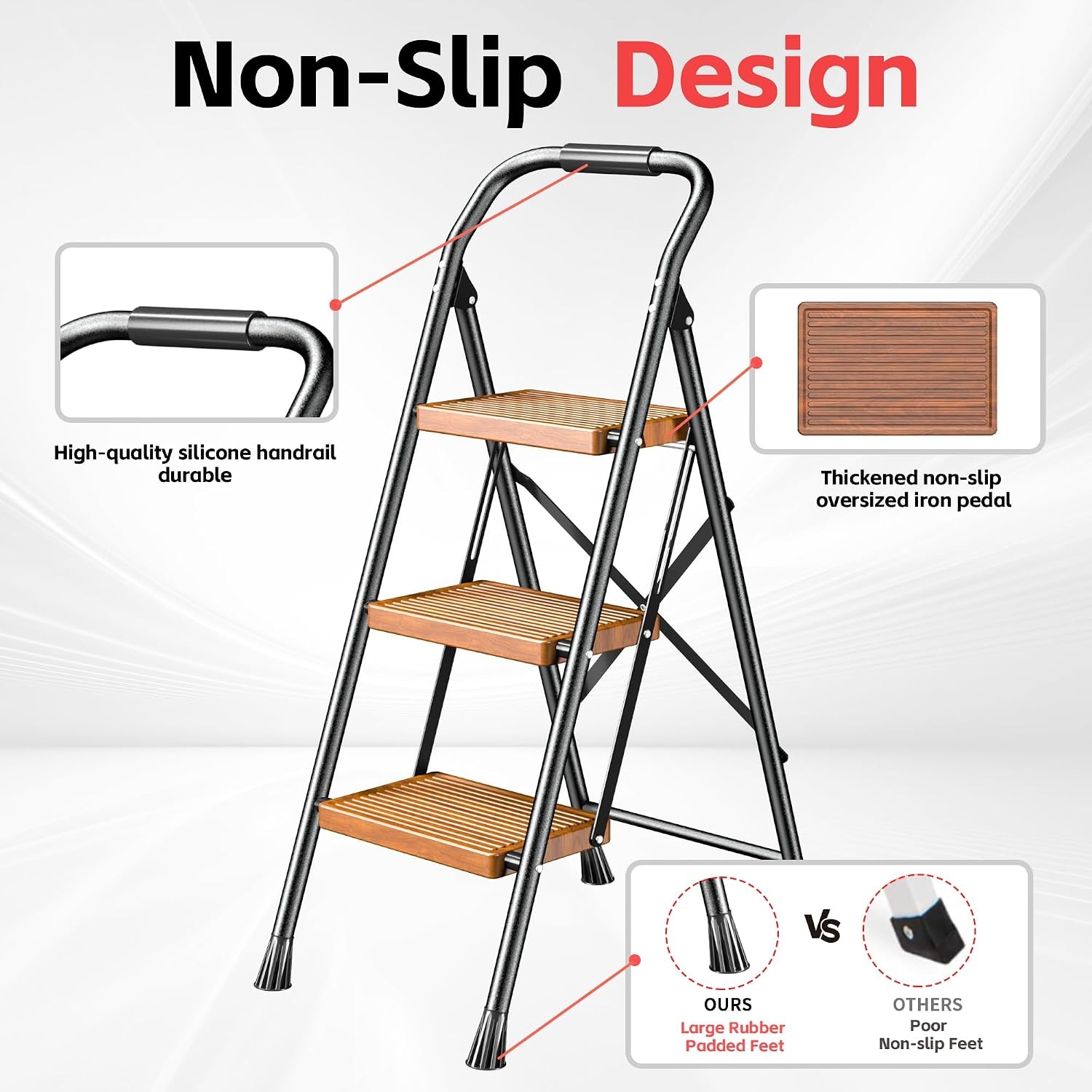Step Ladder Foldable Folding Stool – for Home Adults Kitchen 3 Stepping