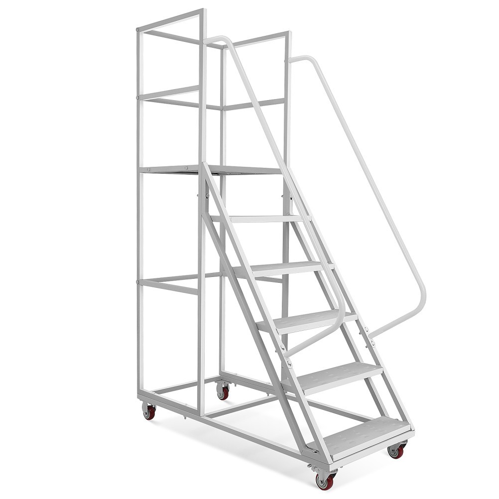 6 Step Rolling Ladder 1213LBS, Heavy Duty Mobile Platform w/ Handrails & Wheels