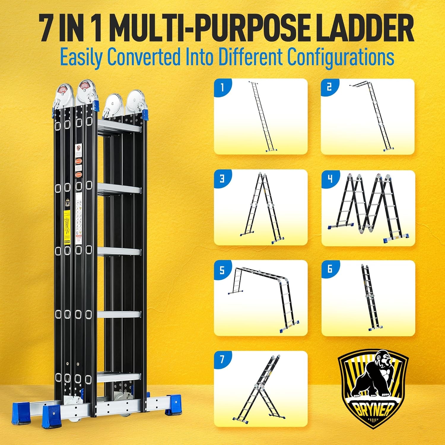 Step Folding Ladder 19.6ft Multi-Purpose Aluminium Extension Ladder 7 in 1