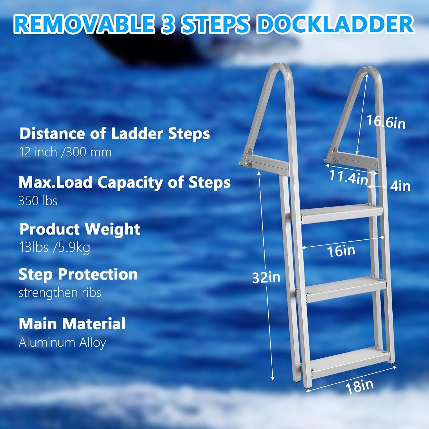 350lb Removable Dock Stairs 3/4/5-Step, Anti-Corrosion Ladder with Handrails