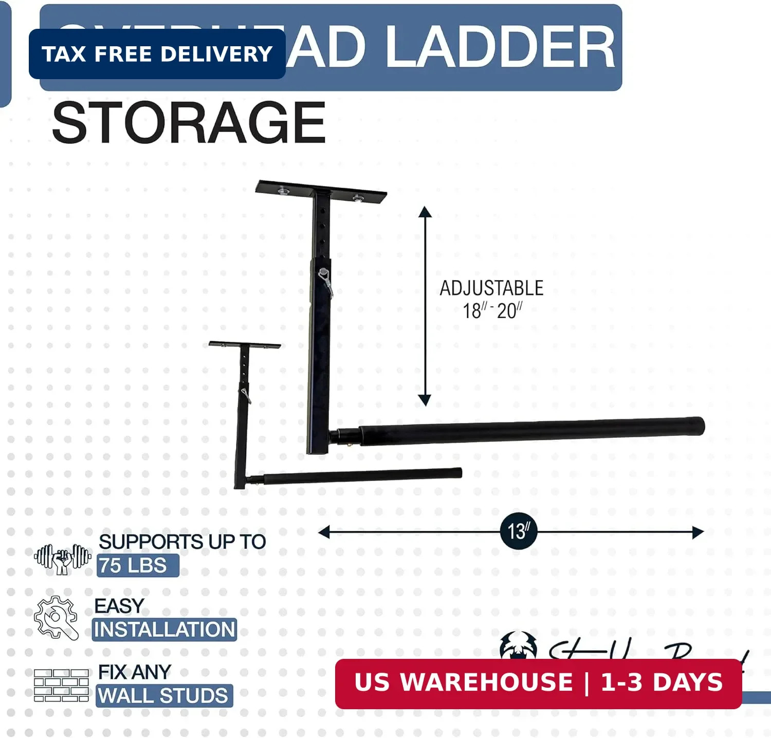 Adjustable Overhead Ladder Rack – Garage Organizer Ladder Shelf for Step & Exten