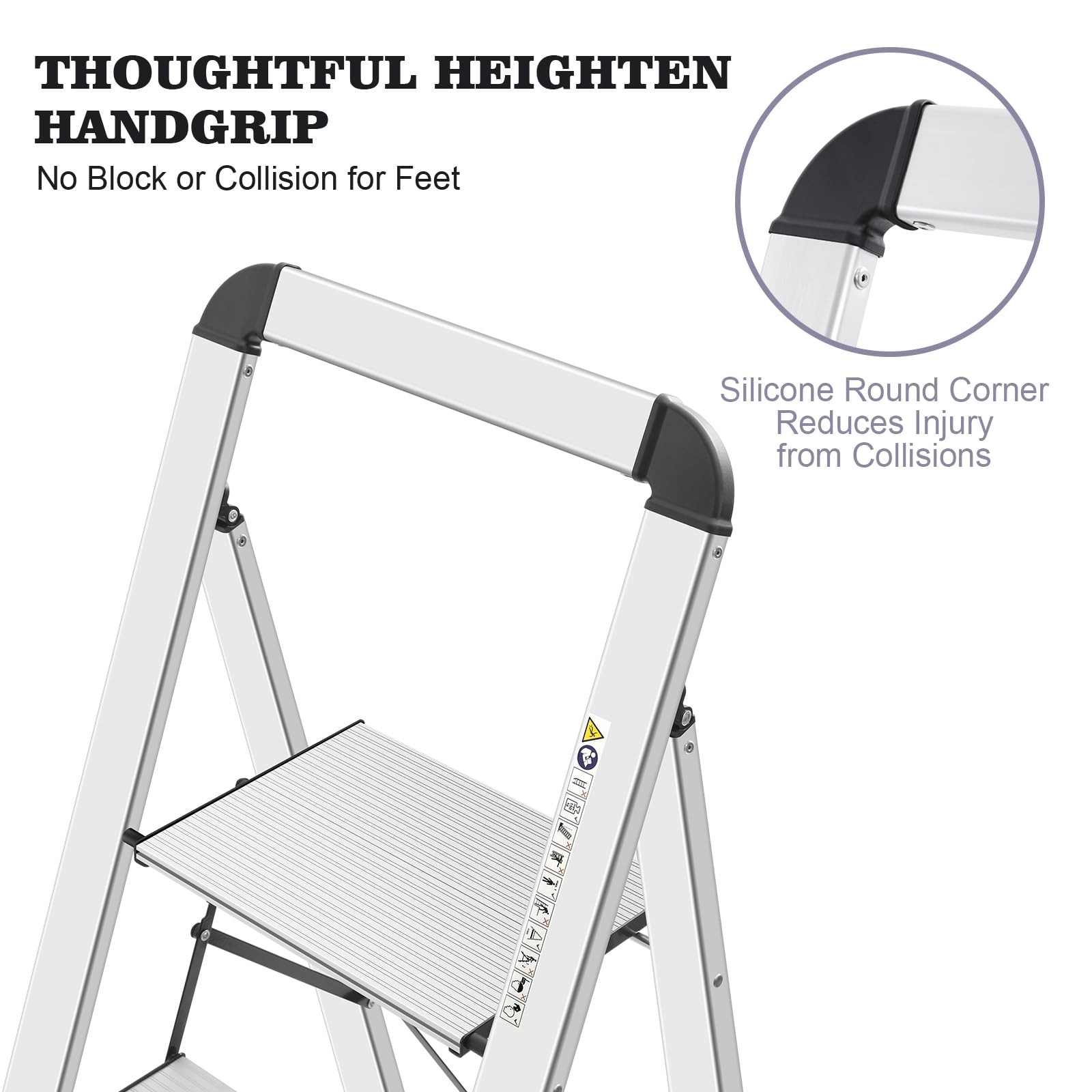 KINGRACK Aluminium 4 Step Ladder, Lightweight 4-step with Handrail, Silver
