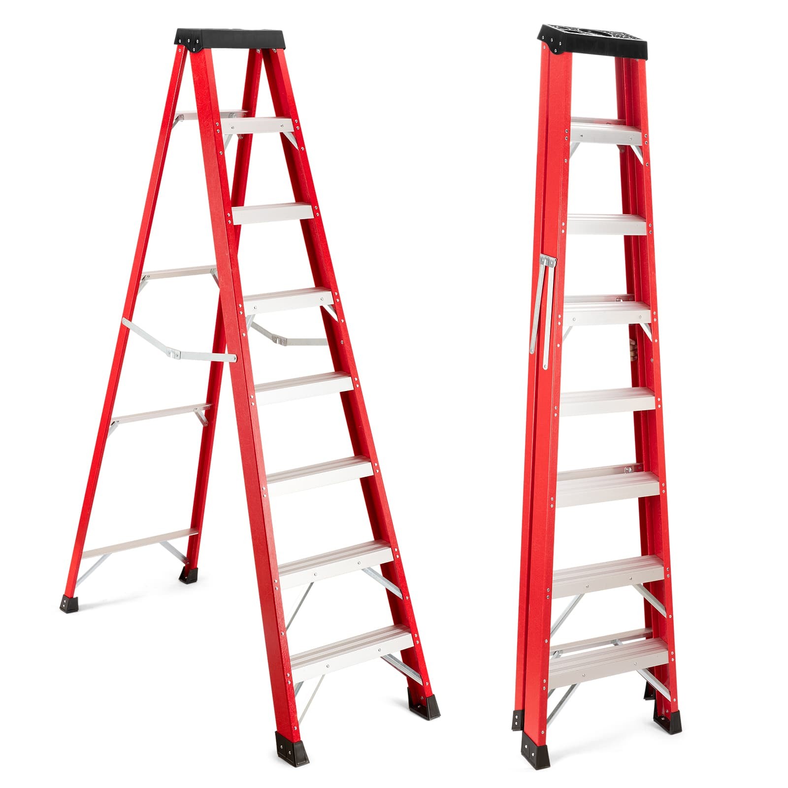 Red 7 Steps Fiberglass Ladder 330LBS Load Tool Tray for Home & Job