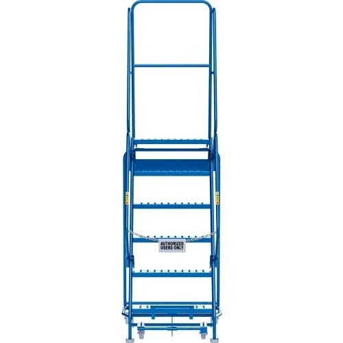 NEW 6 Step Steel Rolling Ladder, 24″W Perforated Step, Cal/OSHA Handrail!!