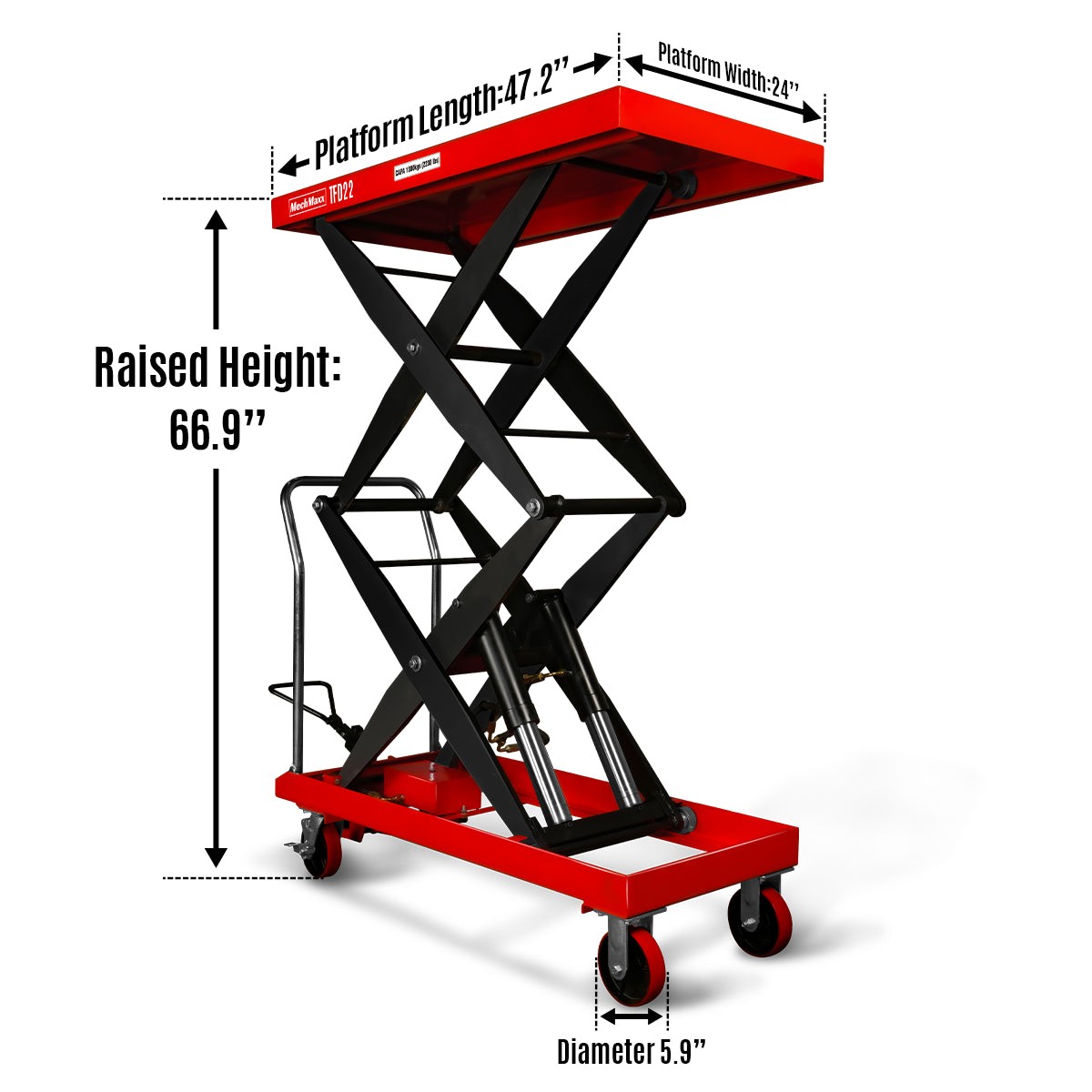 MechMaxx Mobile 2200 lbs Capacity Lift Table 86.6”x51.2” Platform, TFD22