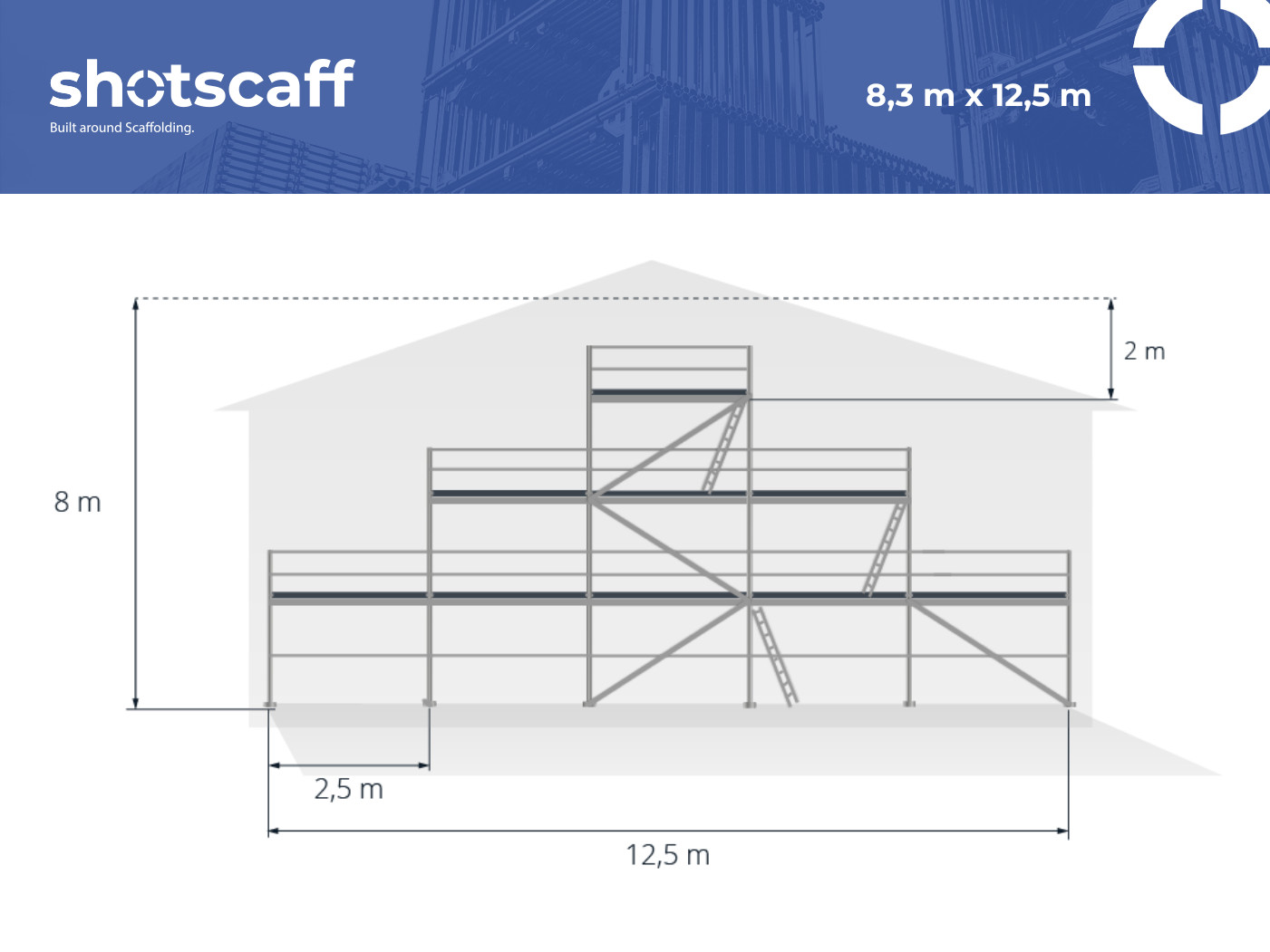 New aluminium gable frame 8 x 12.5 m2 Alu-scaff 74 free shipping nationwide