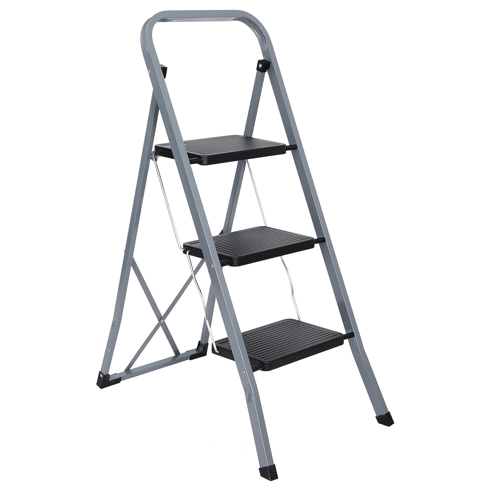ZENY 3 Step Ladder Folding Stool with Wide Anti-Slip 3 step ladder, Gray