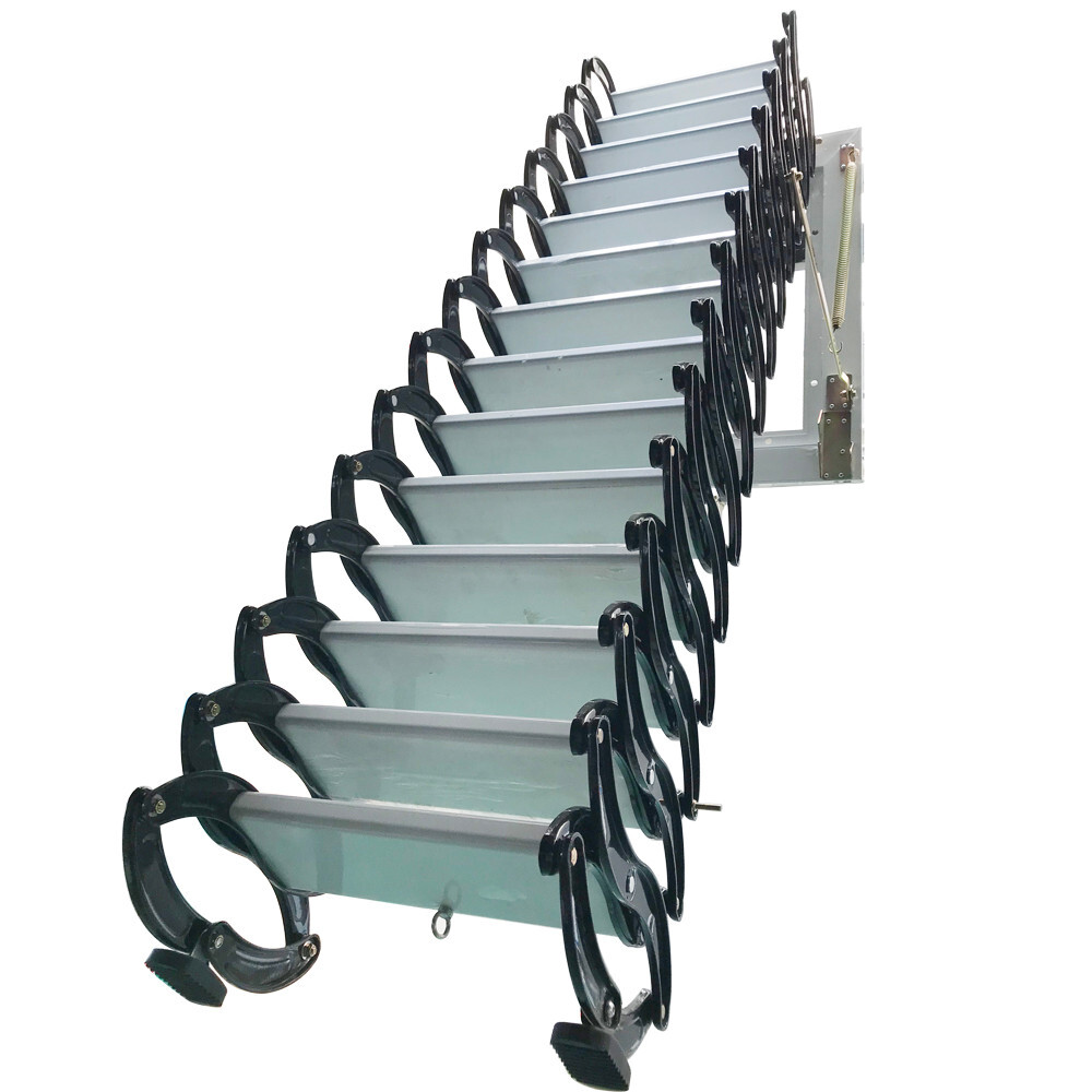 Black Loft Ladder Aluminum-Magnesium Alloy Attic 14 Steps Pull Down Attic Stairs