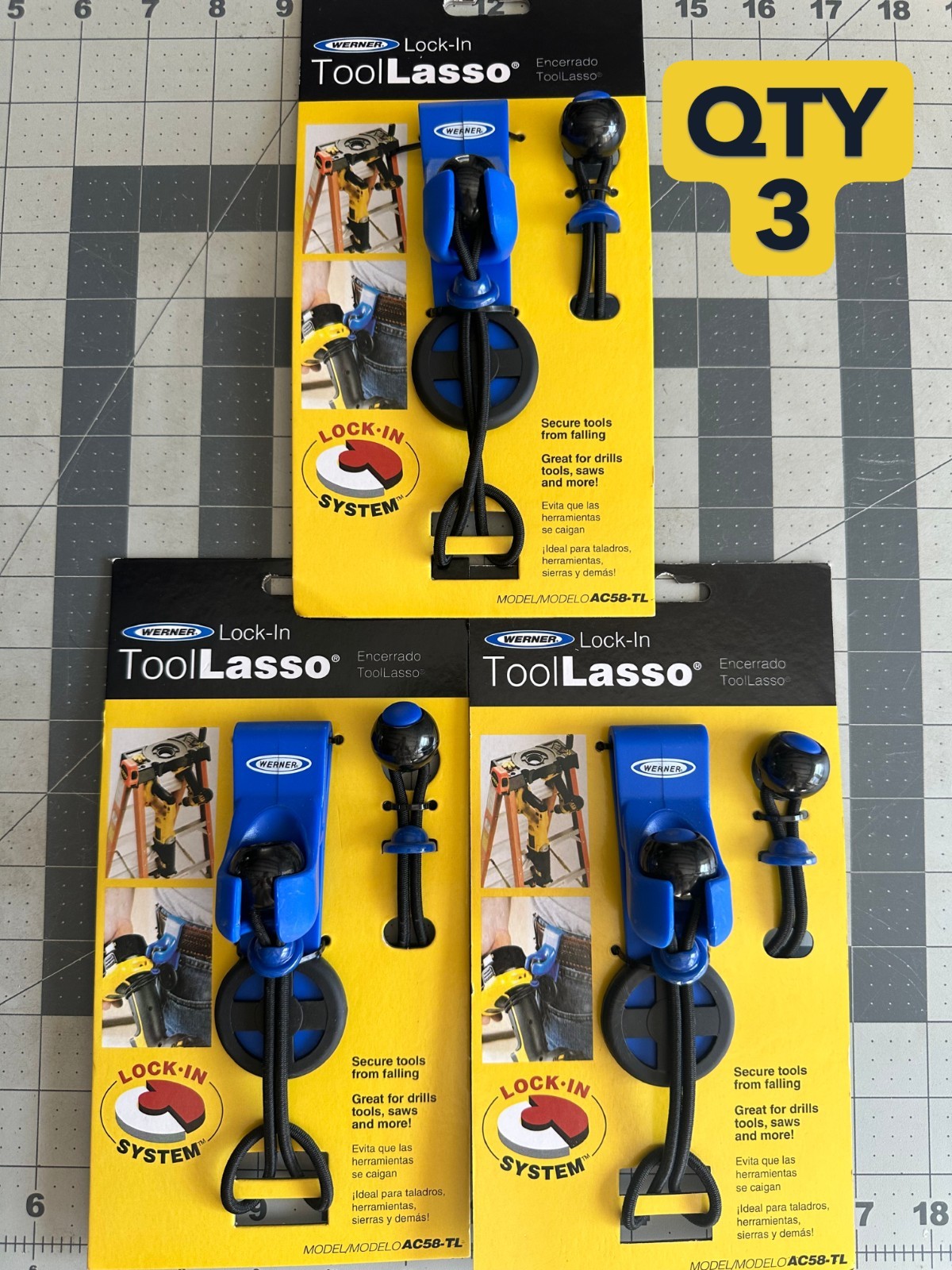 3-pack lot Werner AC58-TL Lock-In Ladder Tool Drill Lasso W/ Belt Clip AC58-TL