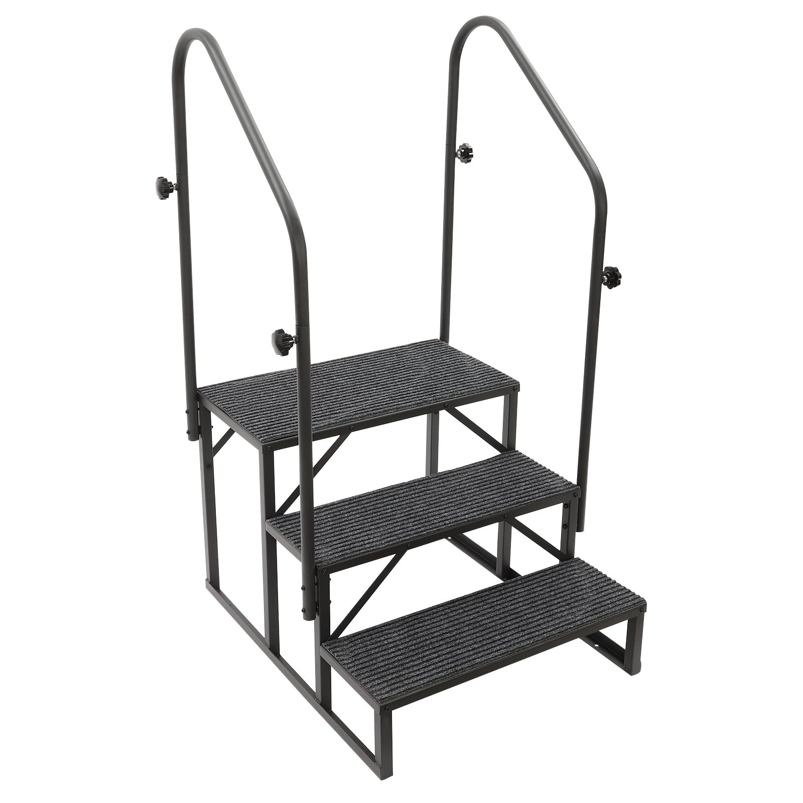 3-Tier RV Steps with Handrail Steel Outdoor Portable Stairs for Hot Tub Camper