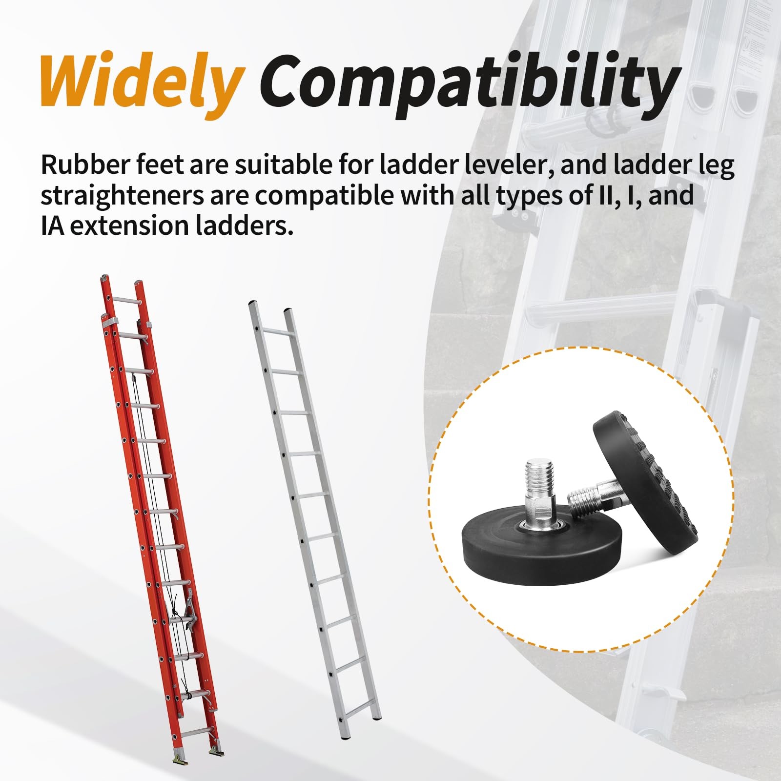 Ladder Leveler Rubber Feet for Type I,II and IA Extensions, 1 Pair Black