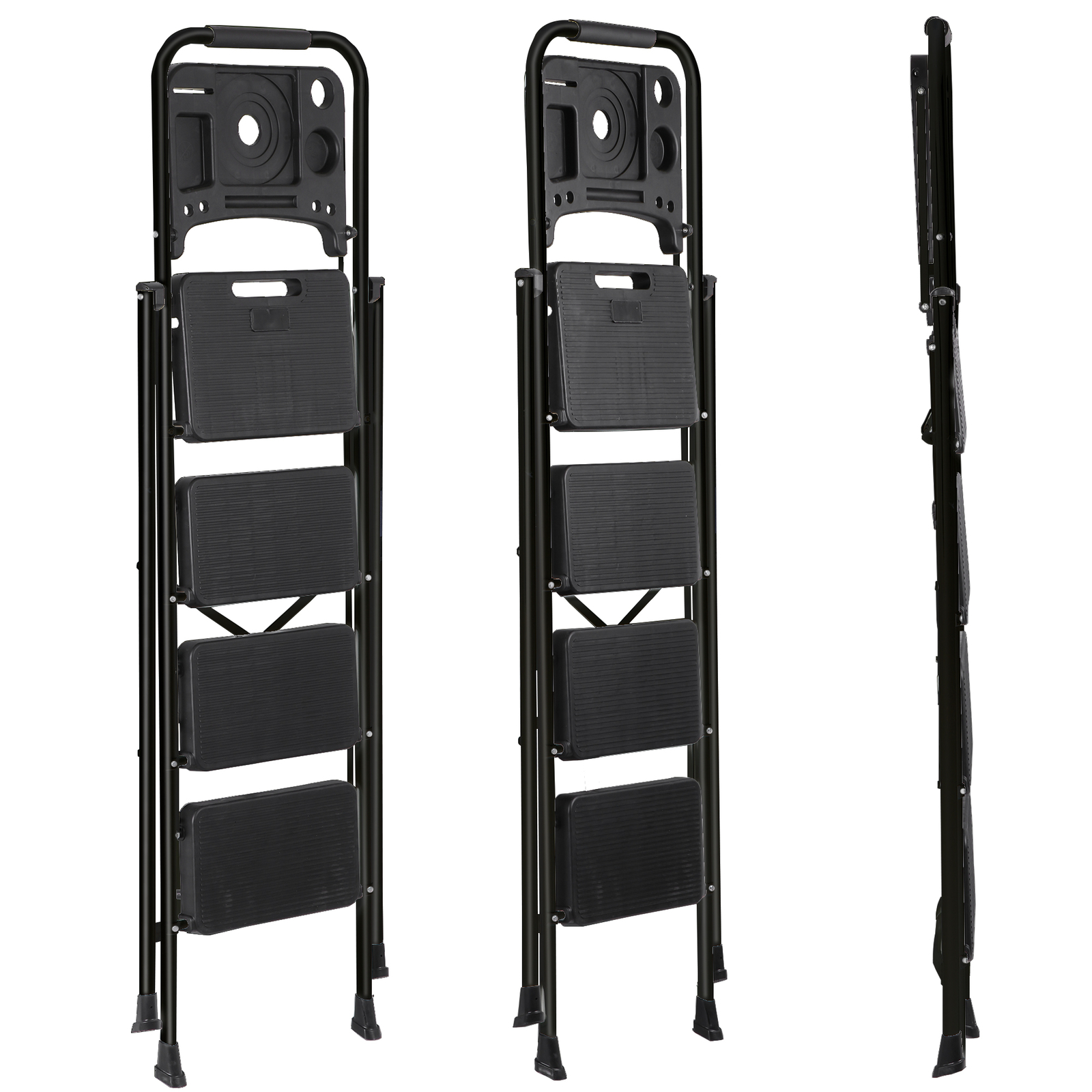 Folding Step Ladders for Kitchen/Closet Ladder 4 Step for Adults Non-Slip Black