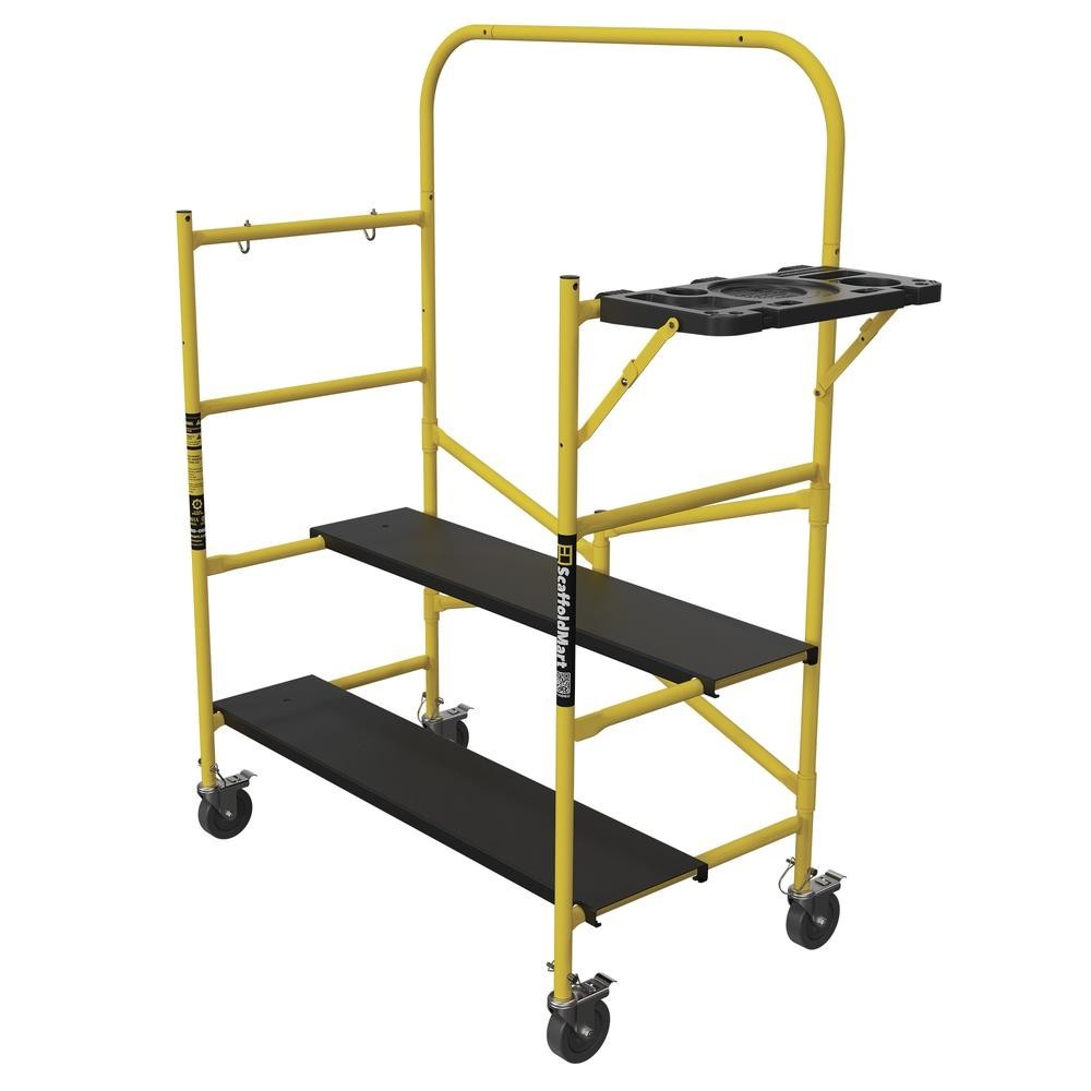 4′ Powder Coated Yellow Steel Rolling Scaffold Foldable Mobile Work Platform