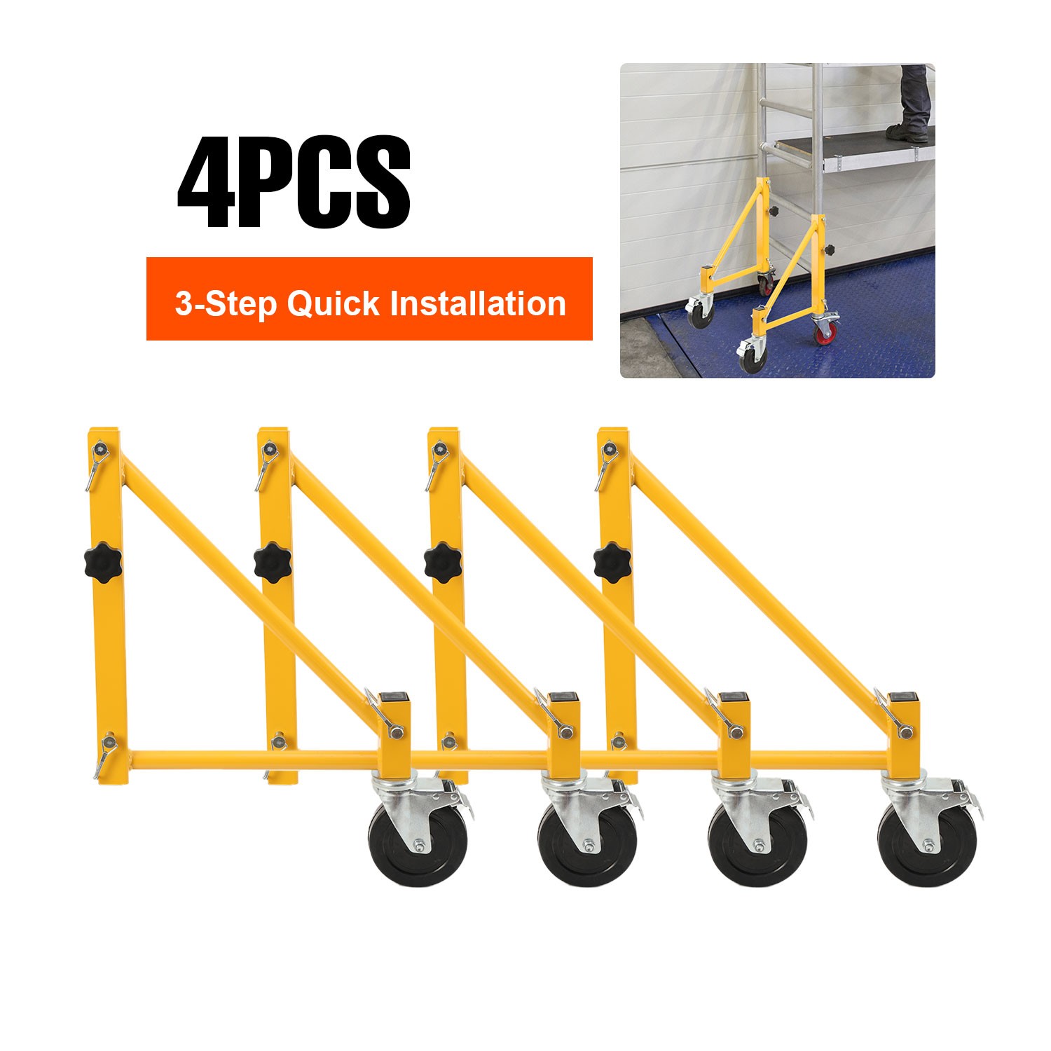 4pk Baker Scaffold Outriggers with 5-Inch Locking Casters 1000 lbs Load Capacity