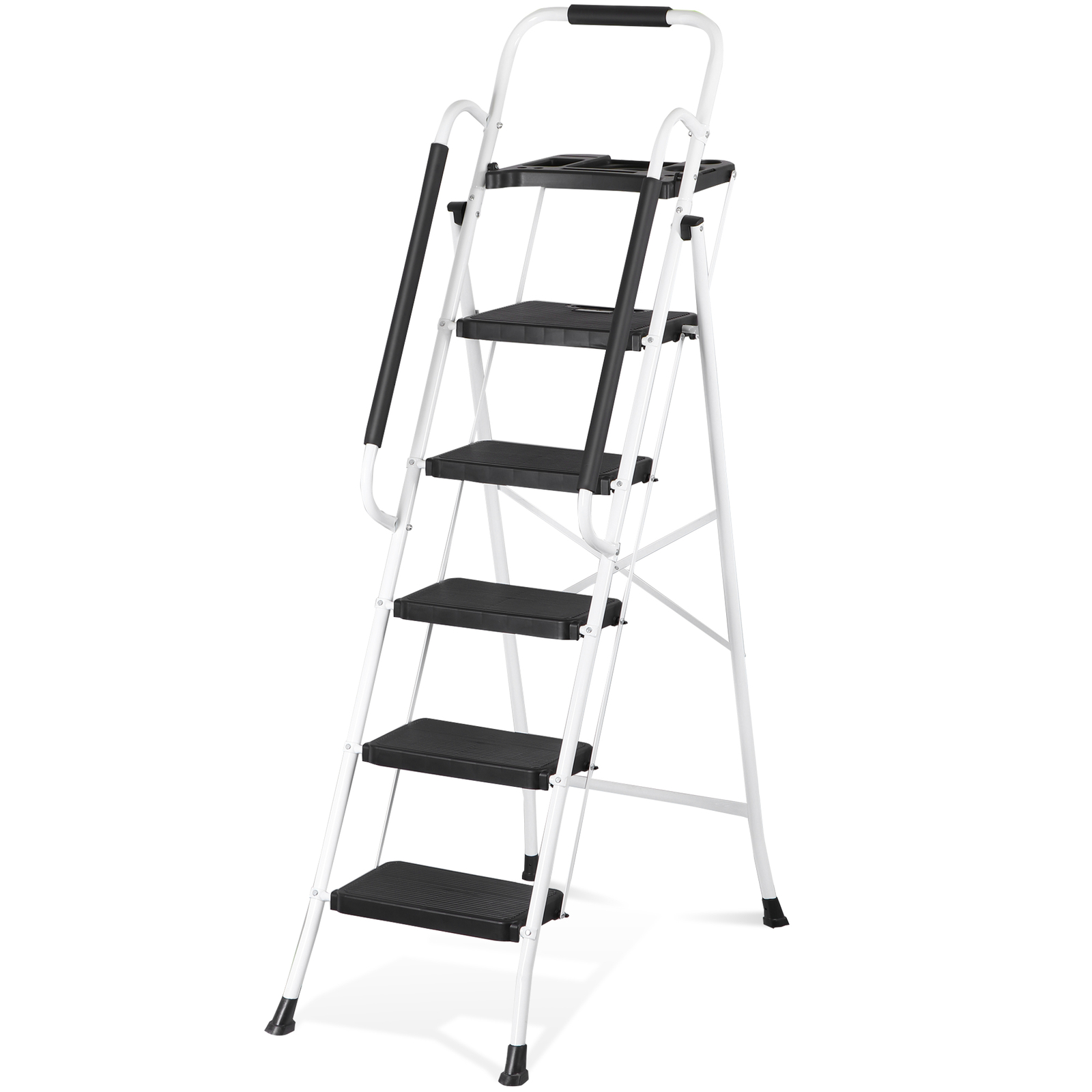 5-Step Ladder Folding Non-Slip for Kitchen/Closet/Garage Anti-Slip Pedal White