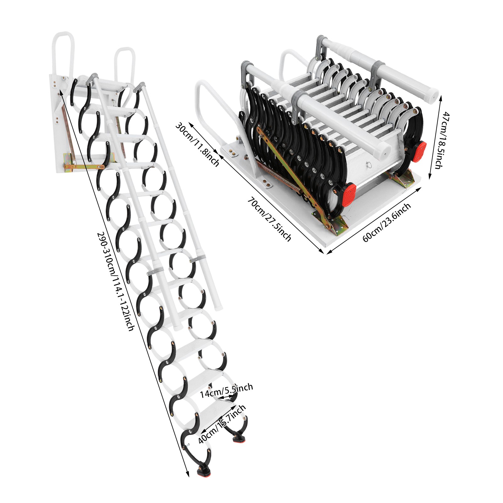 12 Steps Ladder Wall-Mounted Ladder w/Handrail Telescopic Ladder 661.39lbs