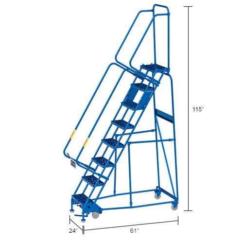Global Industrial 8 Step Narrow Steel Rolling Ladder with 16″W Perforated Step