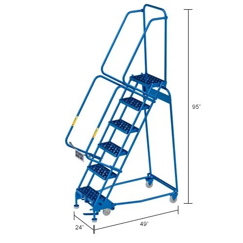 NEW 6 Step Narrow Steel Rolling Ladder, 16″W Perforated Step!!