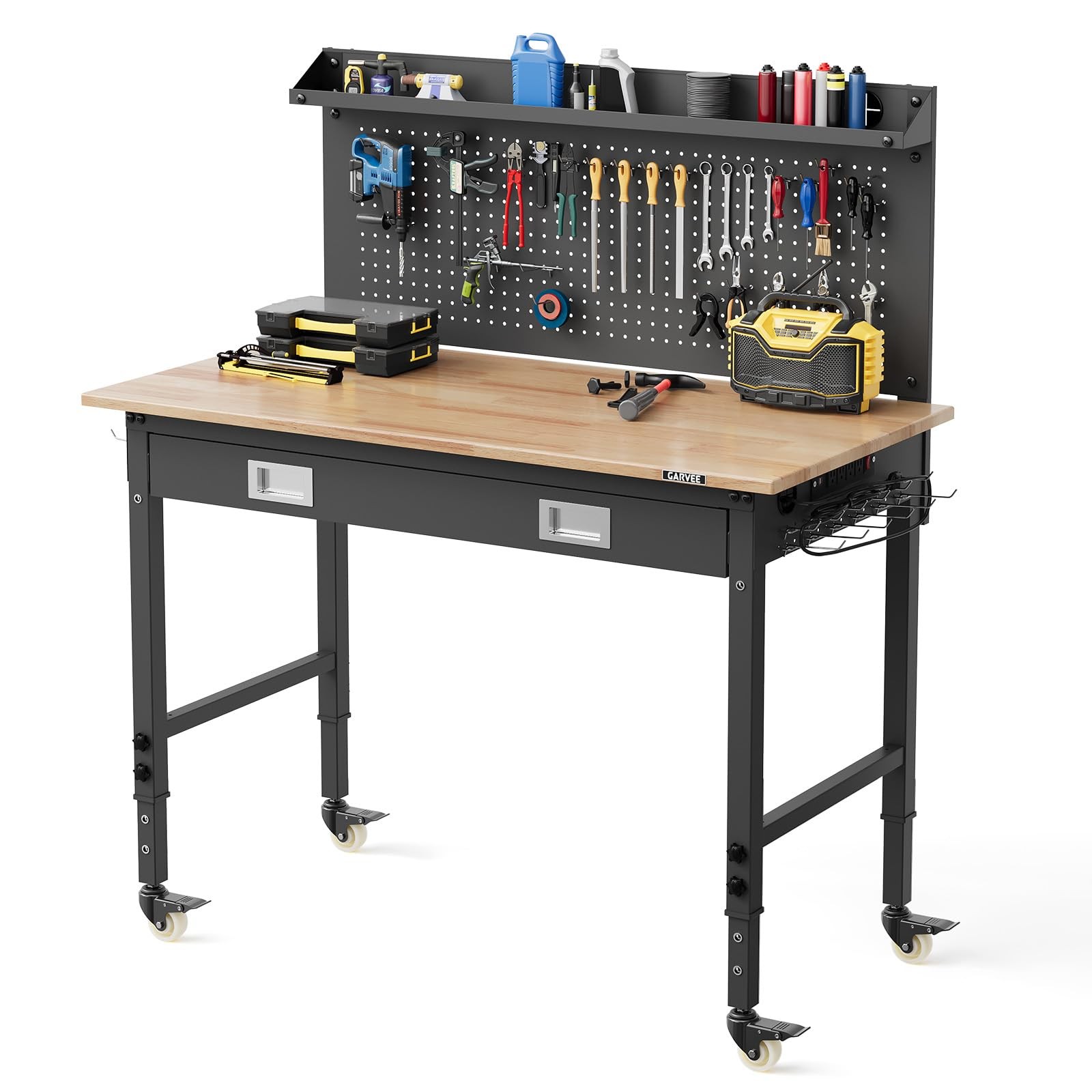 Adjustable Height Workbench 48×24” HeavyDuty Steel Garage Work Table ETL Outlet