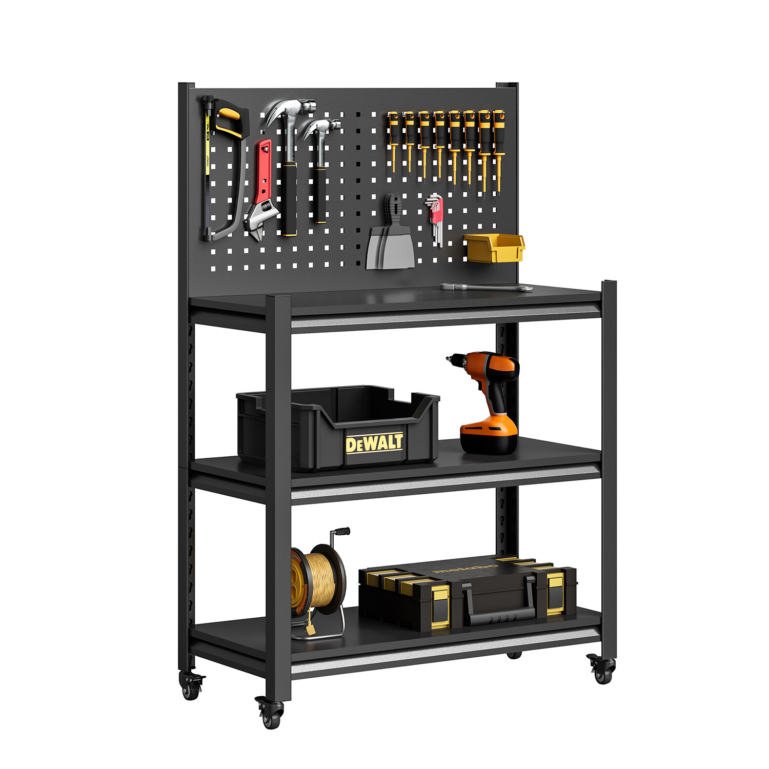 3-Tier Metal Storage Shelf Garage Shelving Tool Rack Work Stands & Platforms