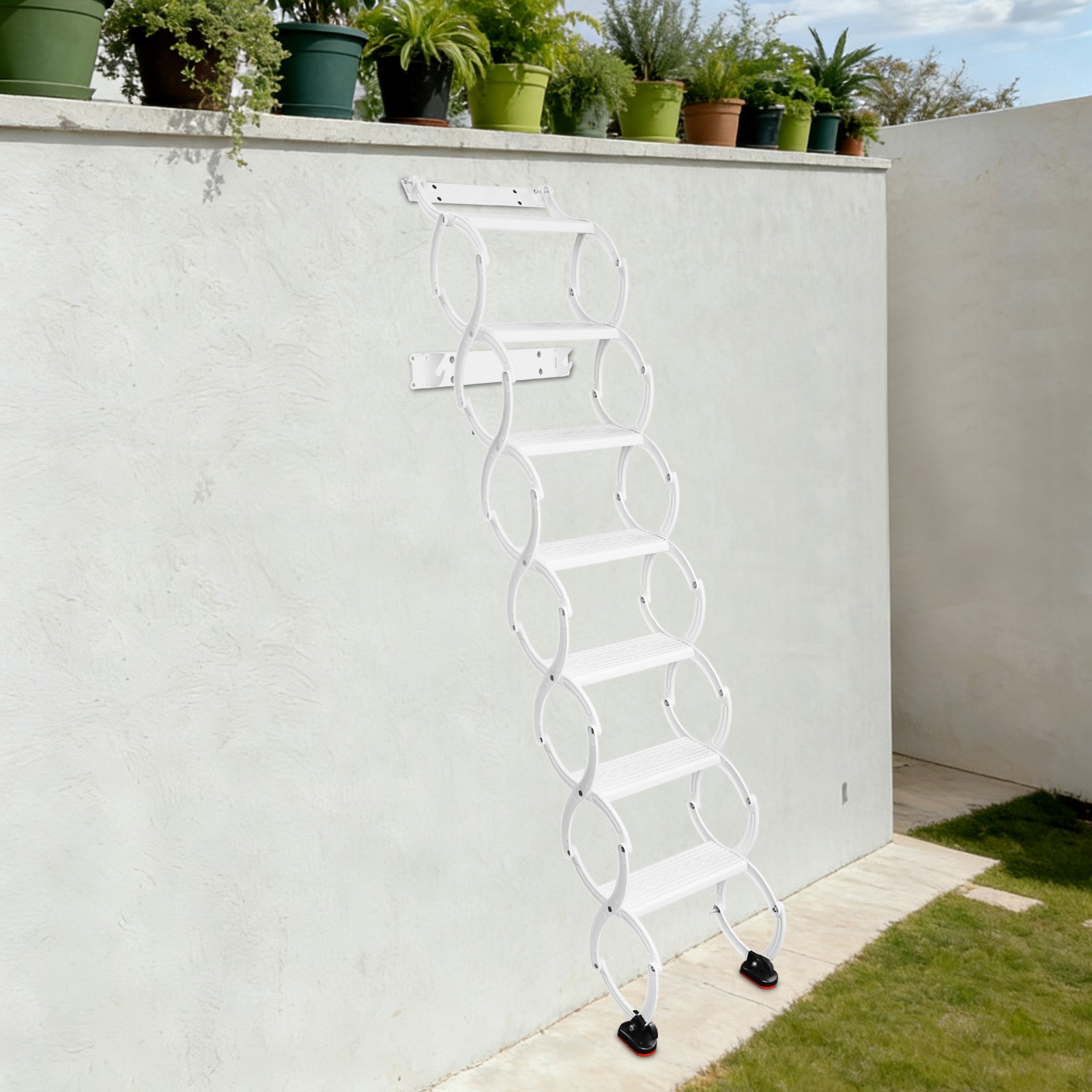7-Steps Villa Retractable Folding Stair Wall Mounted Folding Ladder Step Ladders