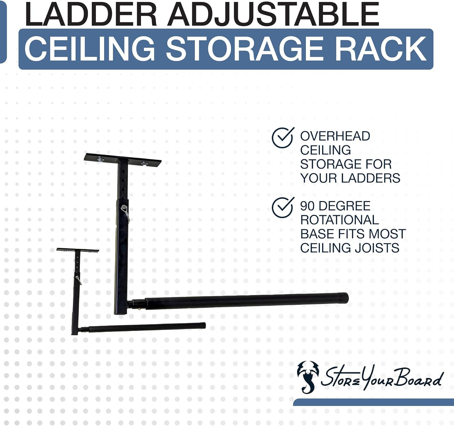 Adjustable Overhead Ladder Rack – Garage Organizer Ladder Shelf for Step & Exten