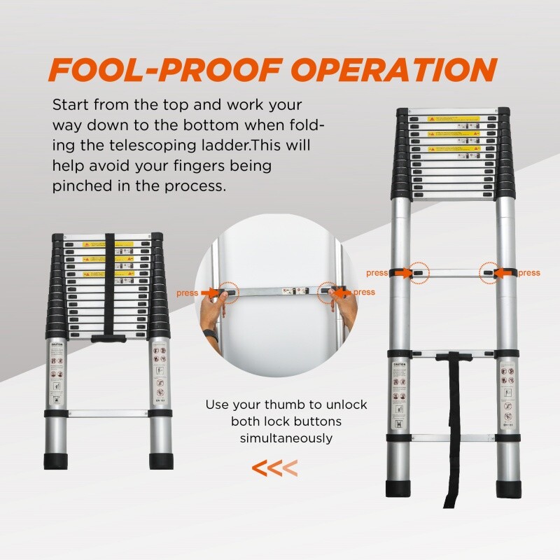 14.5FT Telescoping Ladder Aluminum Folding Telescopic Extension Ladder Portable