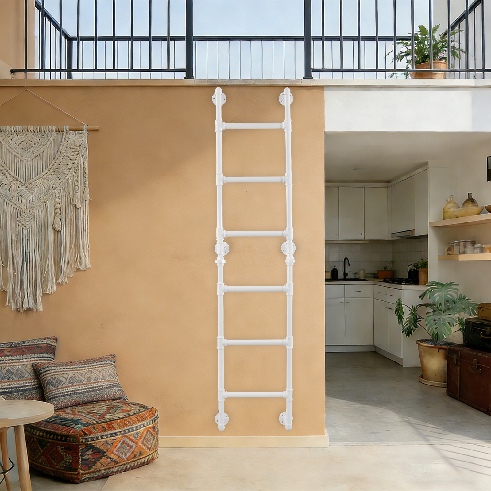 6-Rung Wall Mounted Step Ladder Heavy-Duty Wall-Mounted Stairs Basement Window