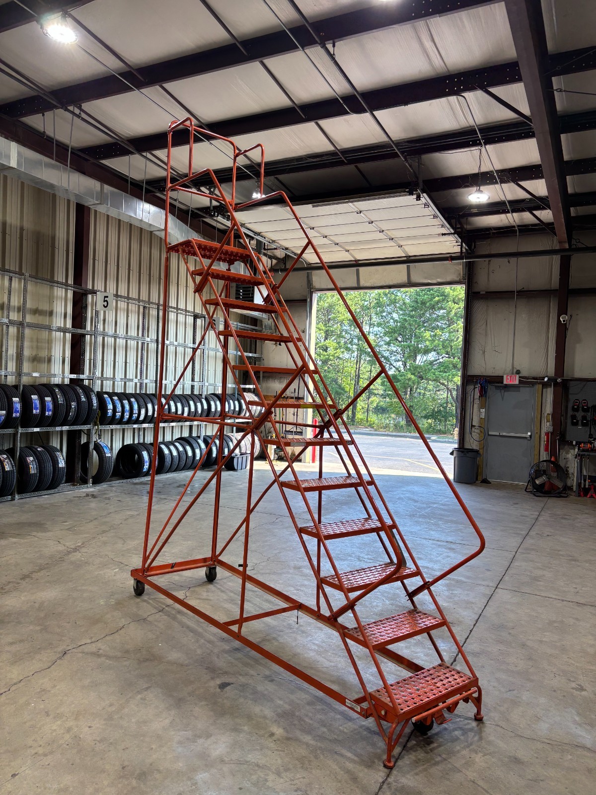 Rolling Warehouse Ladder Steel Platform Cart with Handrails & Wheels