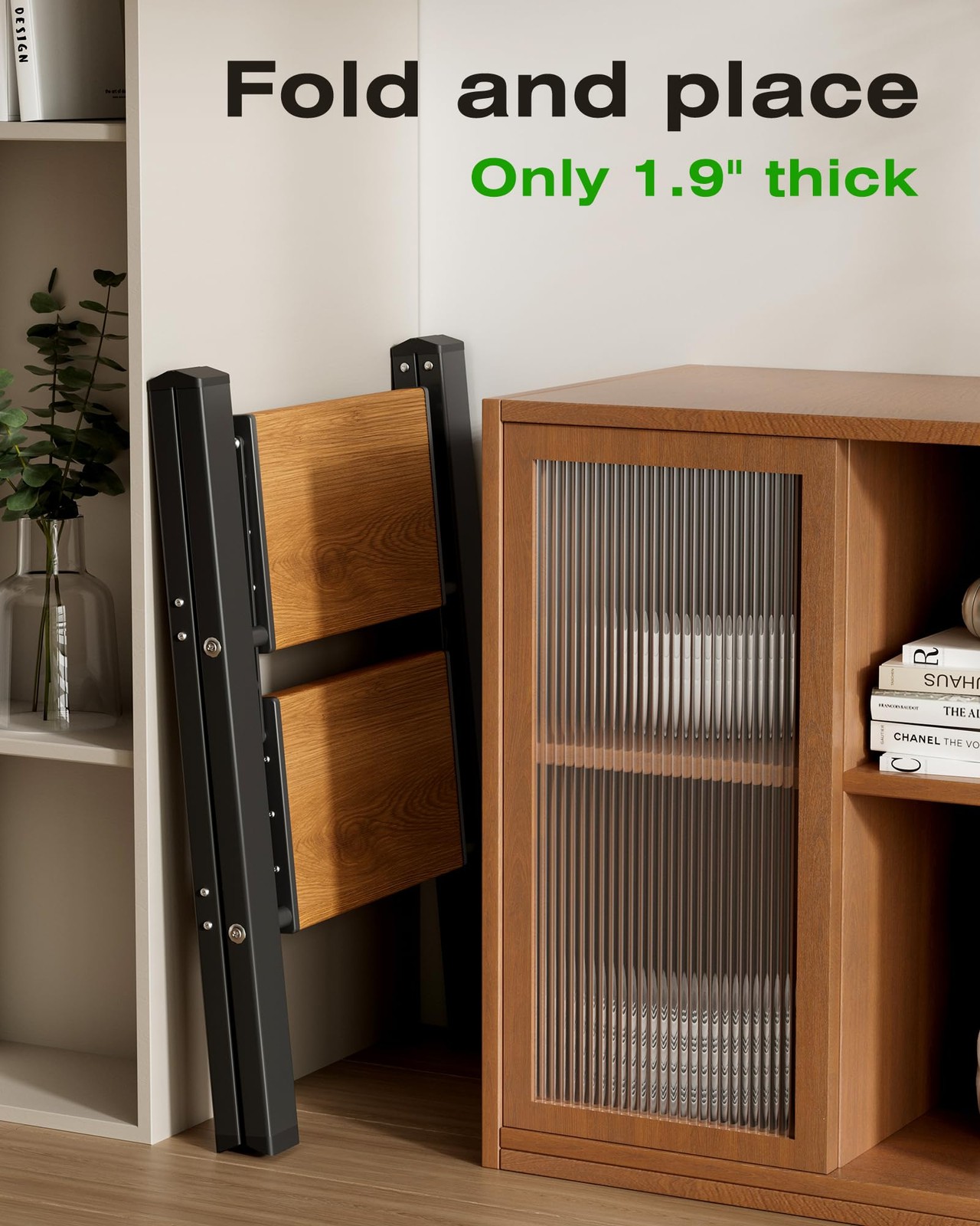 Taranta 2-Step Aluminum Ladder,Lightweight Folding 2 Step, Black&woodgrain