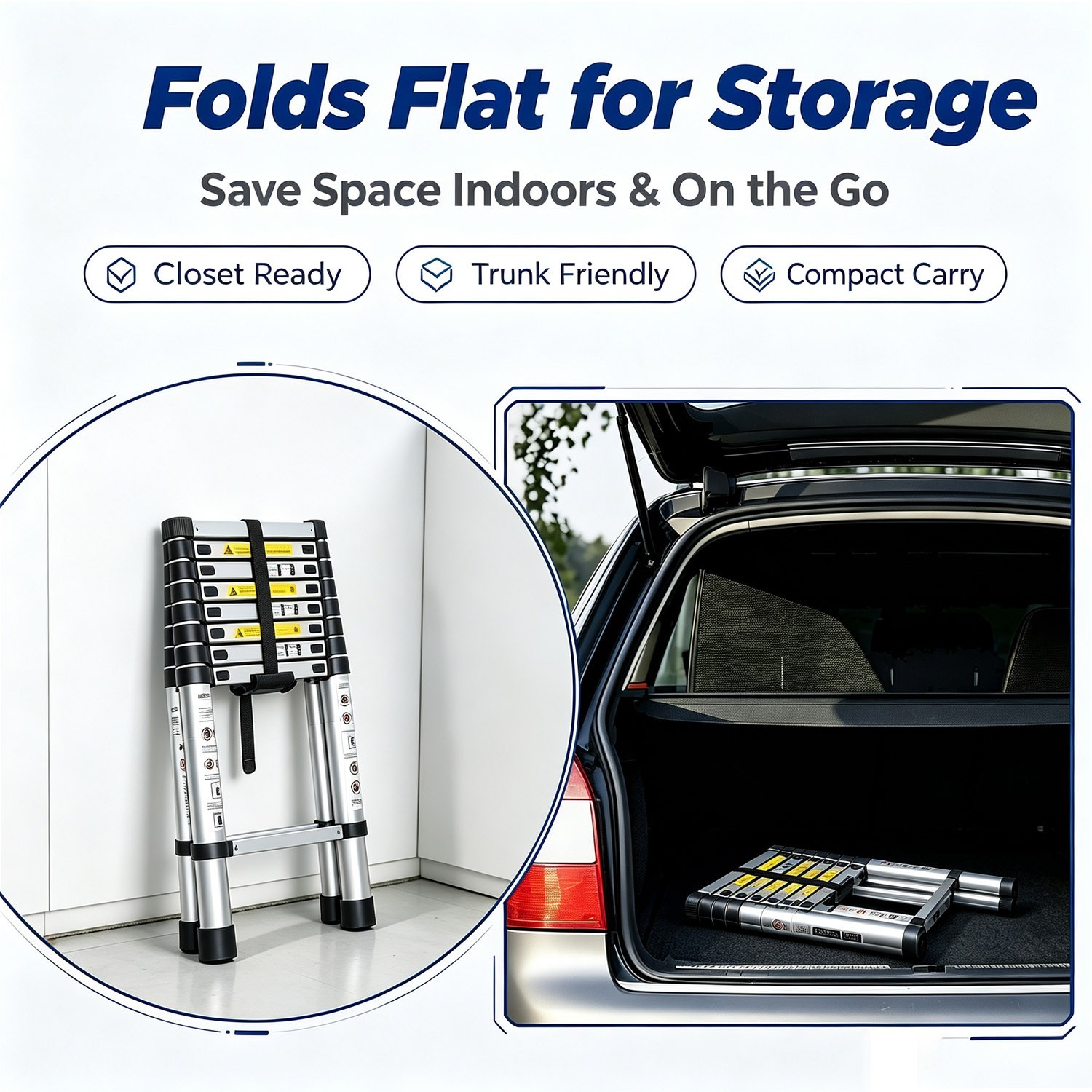 8.5FT-16.5FT Folding Telescopic Aluminum Ladders Lightweight Collapsible Ladder