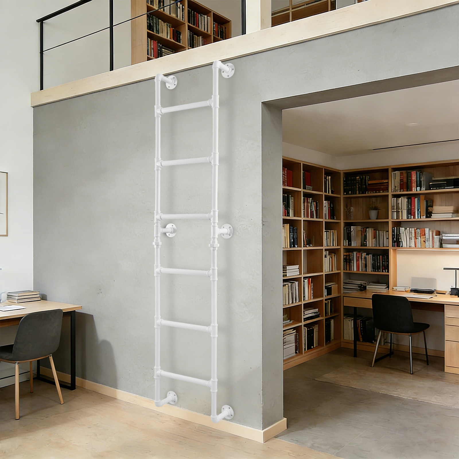 6-Rung Wall Mounted Step Ladder Heavy-Duty Wall-Mounted Stairs Basement Window