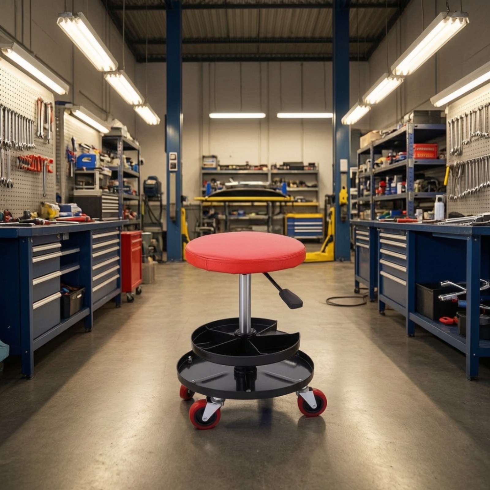 Rolling Work Stool with Padded Seat Cushioned Rolling Stool Mobile for
