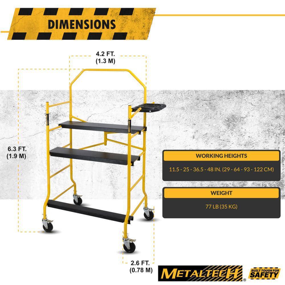 MetalTech Scaffold Work Platform Adjustable Safety Rail Tool Tray 900 lb. Cap