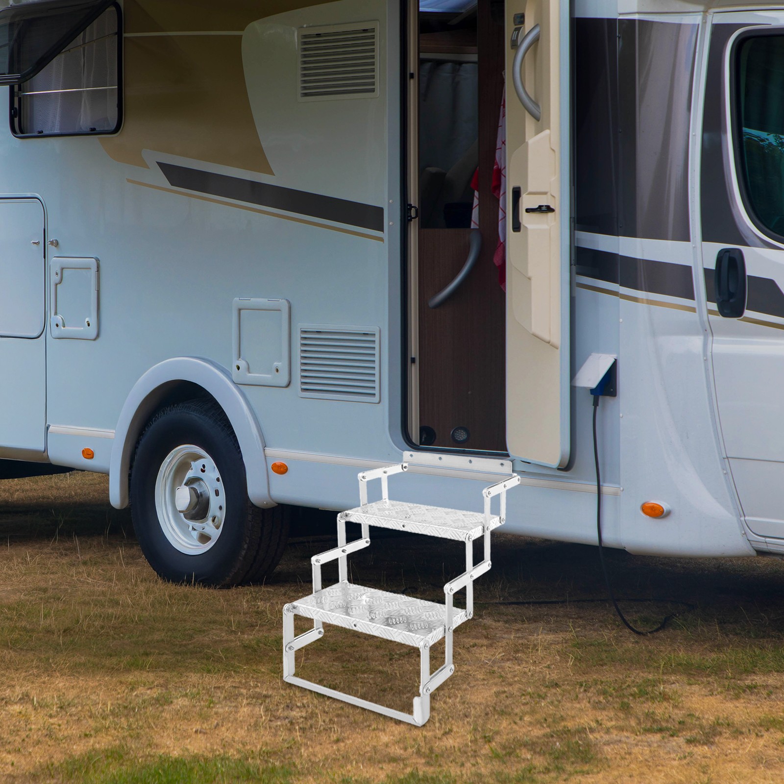 2 Steps RV/Camper Aluminum Alloy Scissor Stair Ladder Foldable Step Ladder