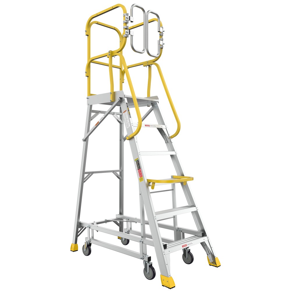5 Step 375 Lbs Aluminum Rolling Platform Ladder Rolling Work Cart