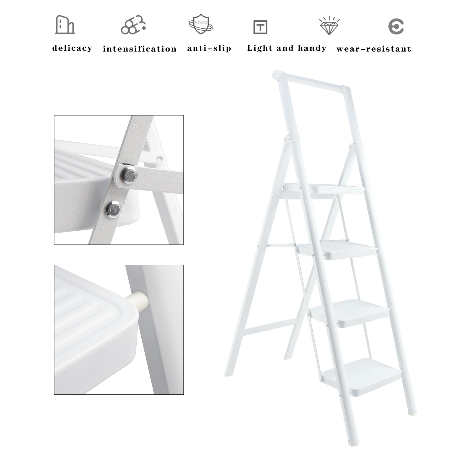 4 Step Ladder, Foldable Step Stools for Adults Anti-Slip Pedal, Lightweight.