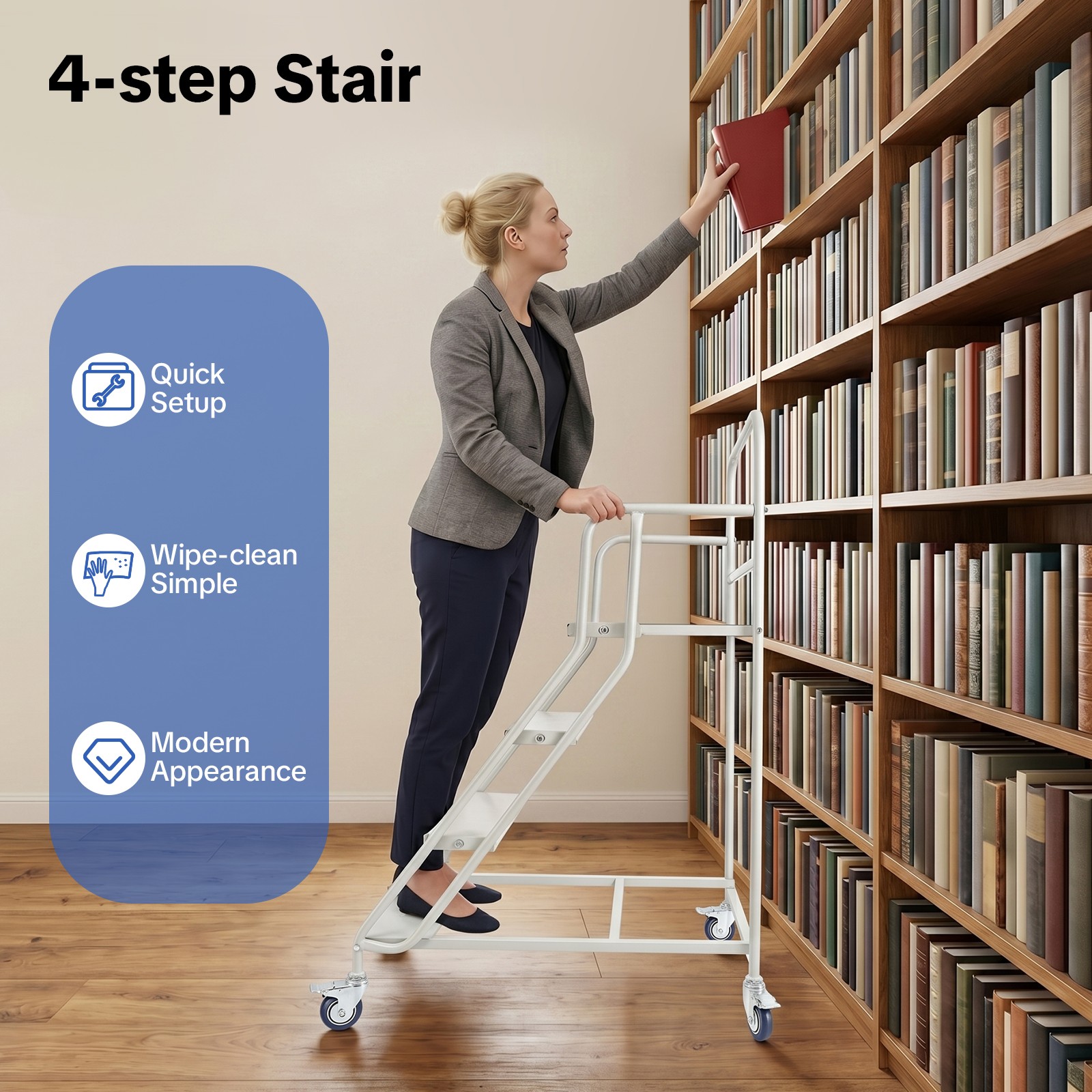 400kg 4 Step Rolling Stair Industrial & Warehouse Stair Ladder Floor Standing
