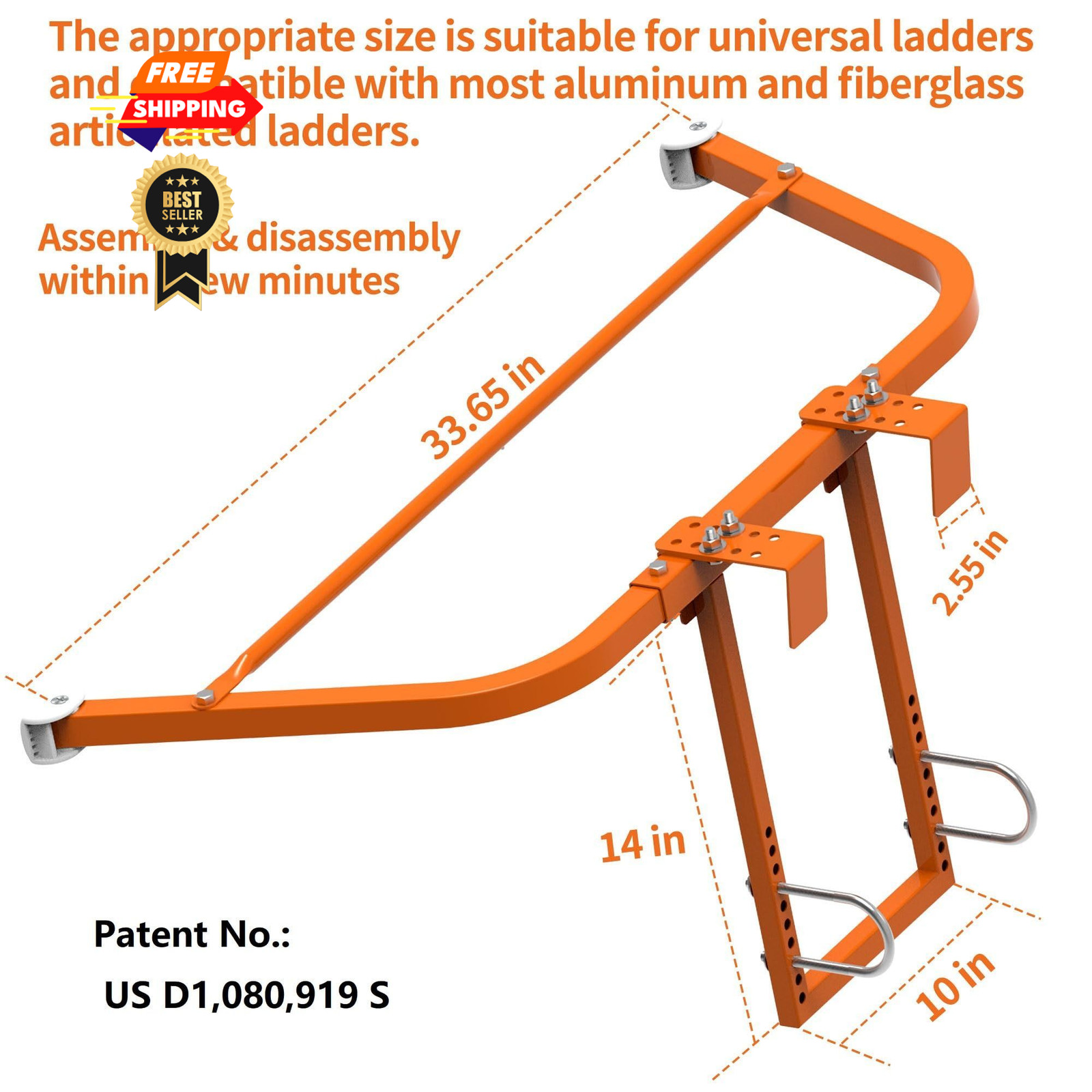 Ladder Stabilizer for Roof,Extended Accessory Orange-Steel