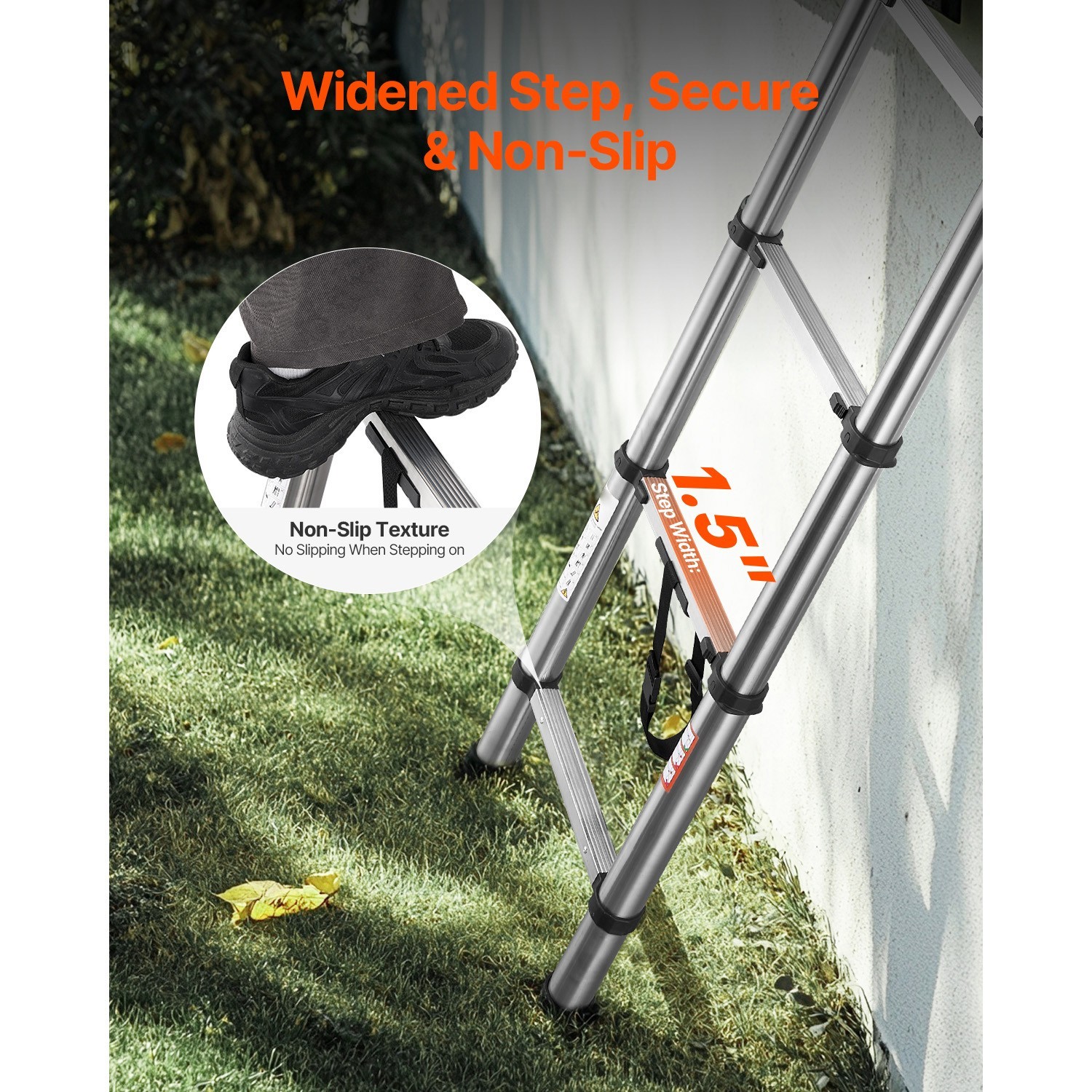 KFFKFF 8.5ft Telescoping Ladder Stainless Steel 330LBS 9-Step Portable Home RV