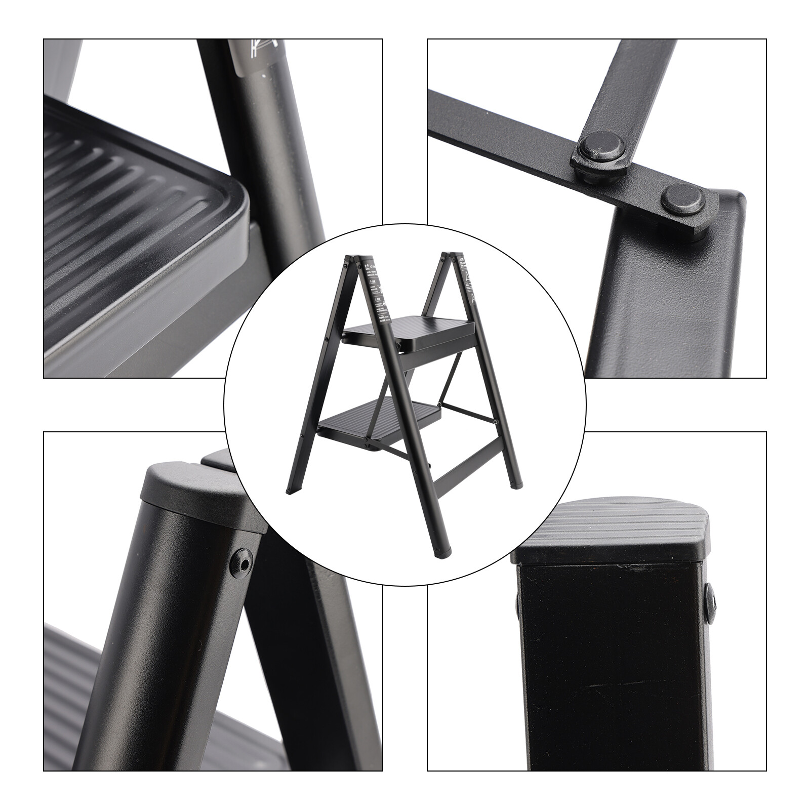 Stepladder, 2 Tiers, Foldable, Aluminum, Wide, Lightweight, Compact, Ladder,