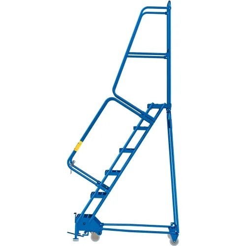 NEW 6 Step Narrow Steel Rolling Ladder, 16″W Perforated Step, Cal/OSHA Handrai!!