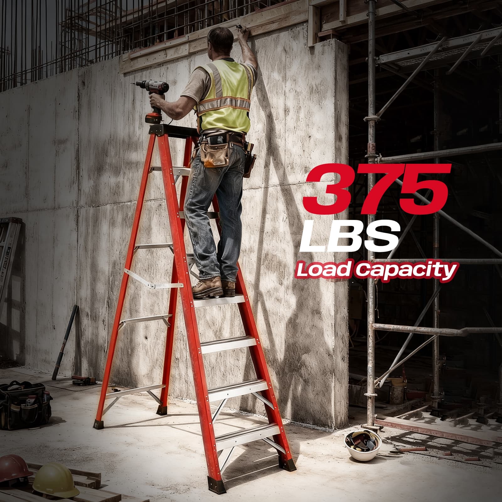 Red 7 Steps Fiberglass Ladder 330LBS Load Tool Tray for Home & Job