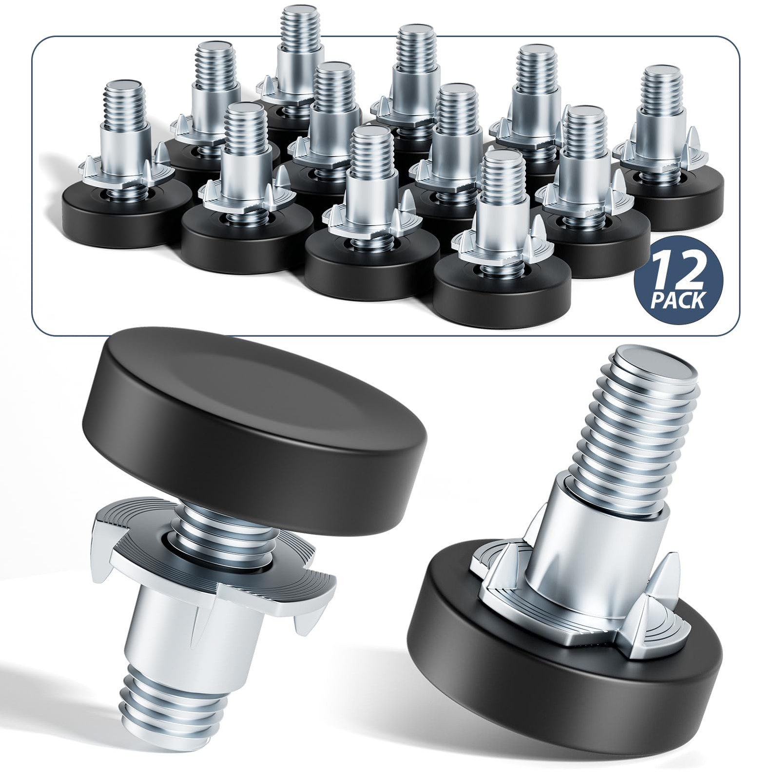 MROCO Furniture Leveling Feet 1/4″-20 UNC with / 12 Pack, Black