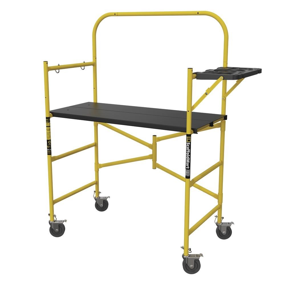 4′ Powder Coated Yellow Steel Rolling Scaffold Foldable Mobile Work Platform