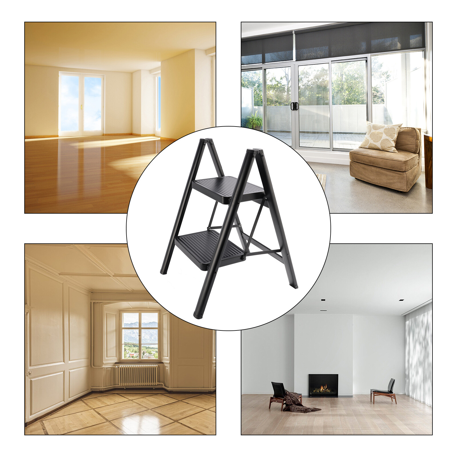 Stepladder, 2 Tiers, Foldable, Aluminum, Wide, Lightweight, Compact, Ladder＊