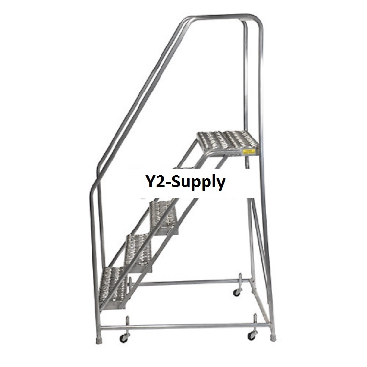 NEW! 5 Step Aluminum Rolling Ladder, 24″W Grip Step, 30″ Handrails!!