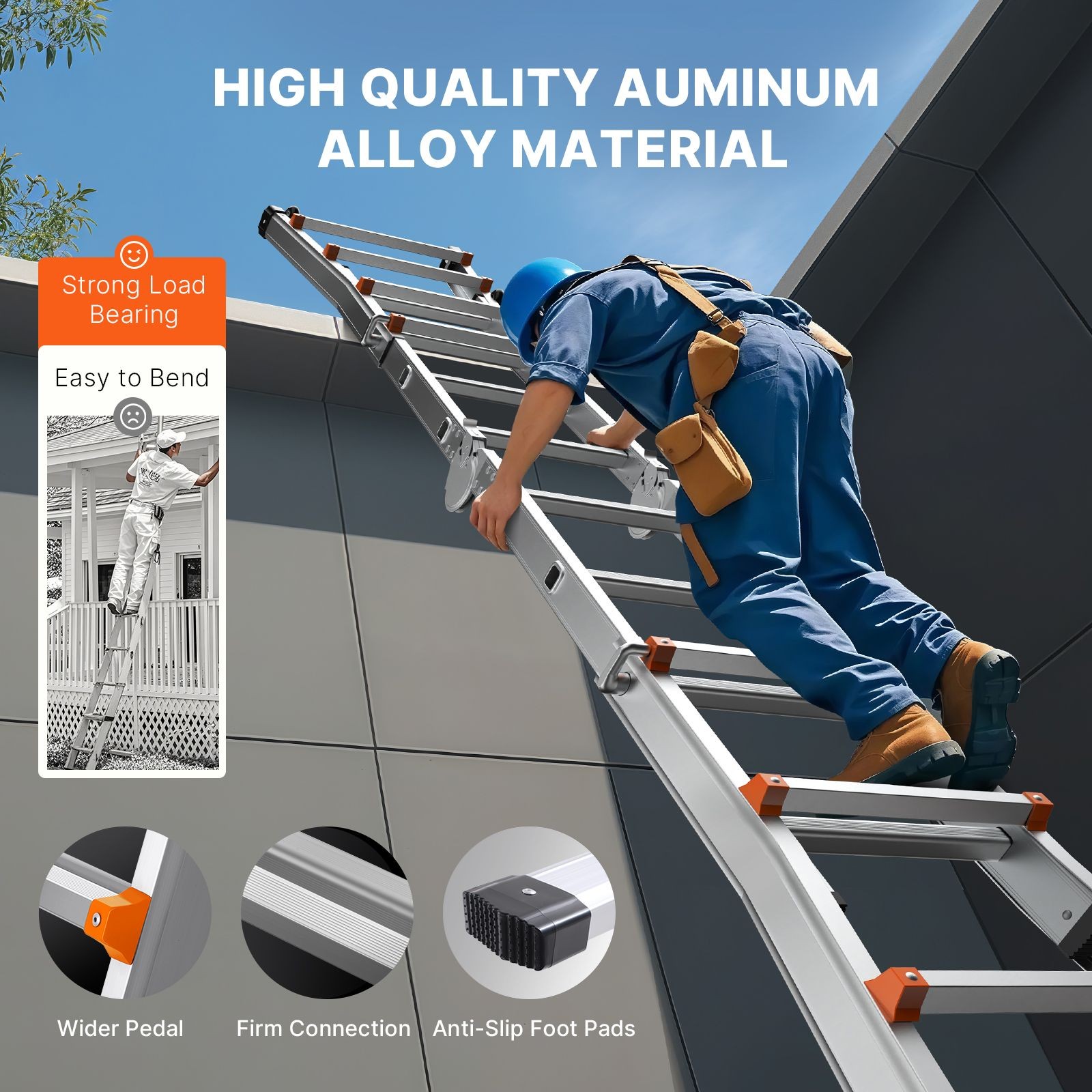 9.5 ft telescoping aluminum A – frame ladder, 330lb capacity, portable